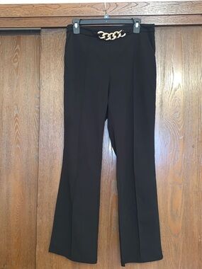 Black Women's Dress Pants with Gold Chain Accent